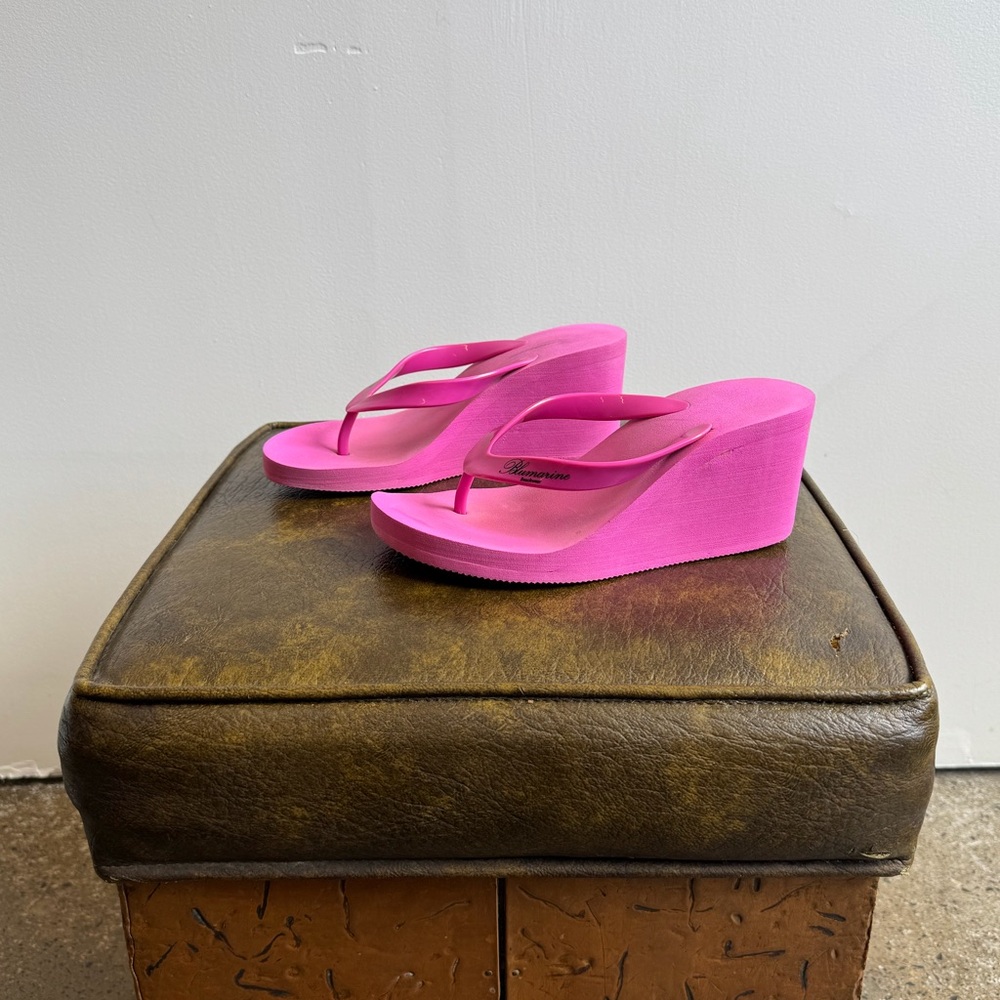 blumarine pink platform wedge flip flops